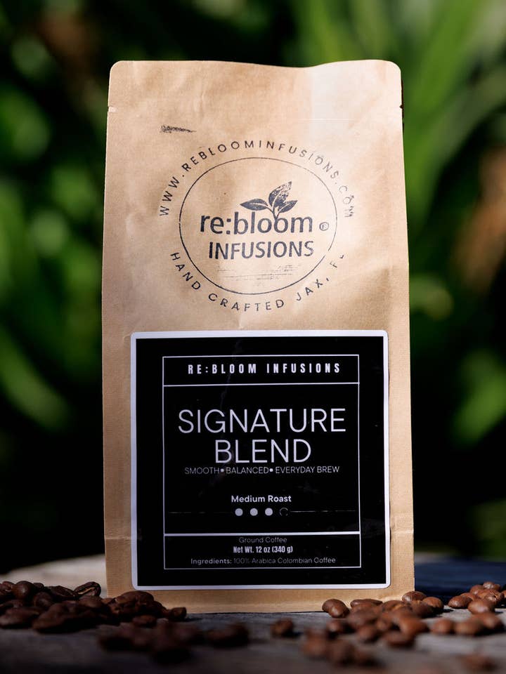 Signature Blend Ground Columbian Coffee Medium Roast for wholesale by RE:BLOOM INFUSIONS LLC