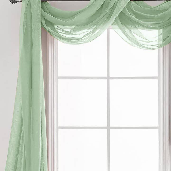 home mart goods – wholesale Valance – 37" x 216"- Sage Sheer Window Scarf Valance Draping Long1