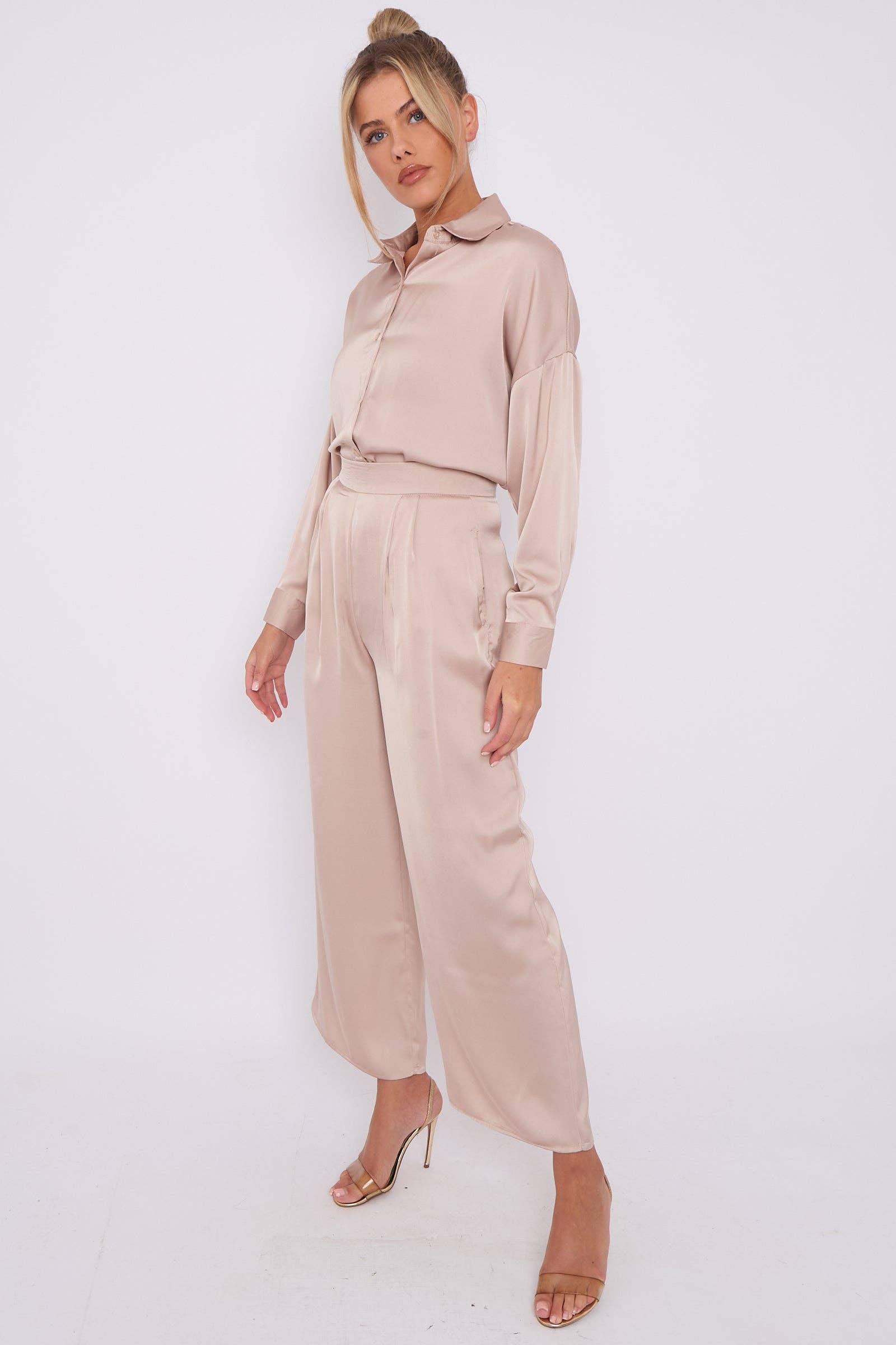 Champagne Brushed Satin Shirt for wholesale on Faire6