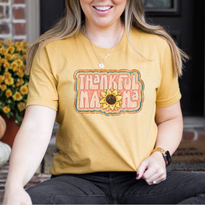 Thankful Mama Sunflower DTF Transfer for wholesale by K and M Designs