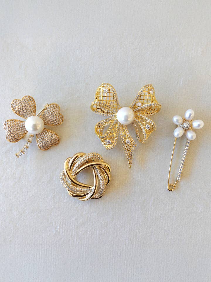 Golden Grace Brooch Set of 4 for wholesale by Eye Candy Los Angeles
