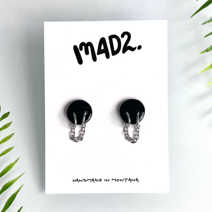 Grunge Black Stud Earrings with Chains for wholesale by 134D2.