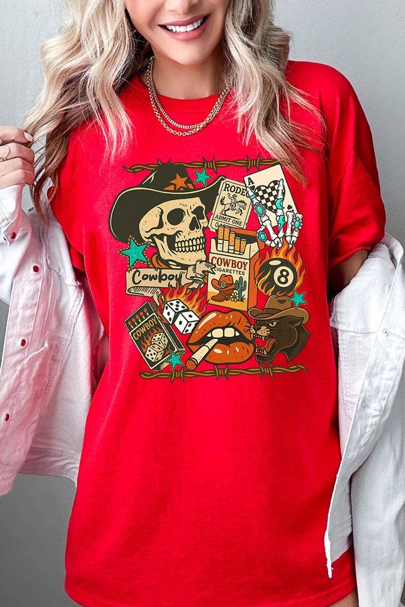 COLORBEAR - Vendita all'ingrosso Maglietta stampata - Donna - Maglietta in Cotone Pesante con Grafica Collage Western Vintage11