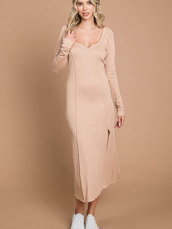 Culture Code - Wholesale Dress - Women's - CRD1844L - TINY NOTCH NECK MERROW LSLV MAXI DRESS17