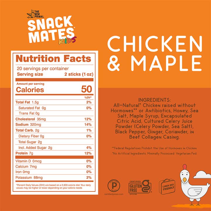 New Primal - Wholesale Jerky - Snack Mates Chicken & Maple Mini Meat Sticks (5ct.)1