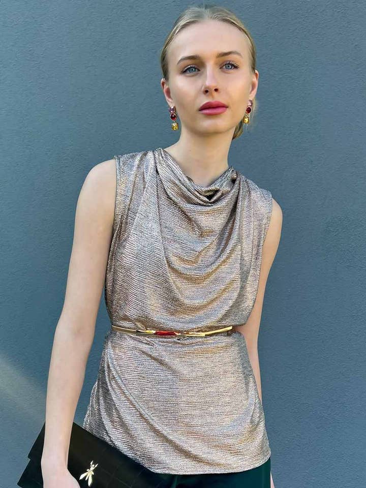 Hoss Platinum Cowl Neck Top for wholesale by HOSS