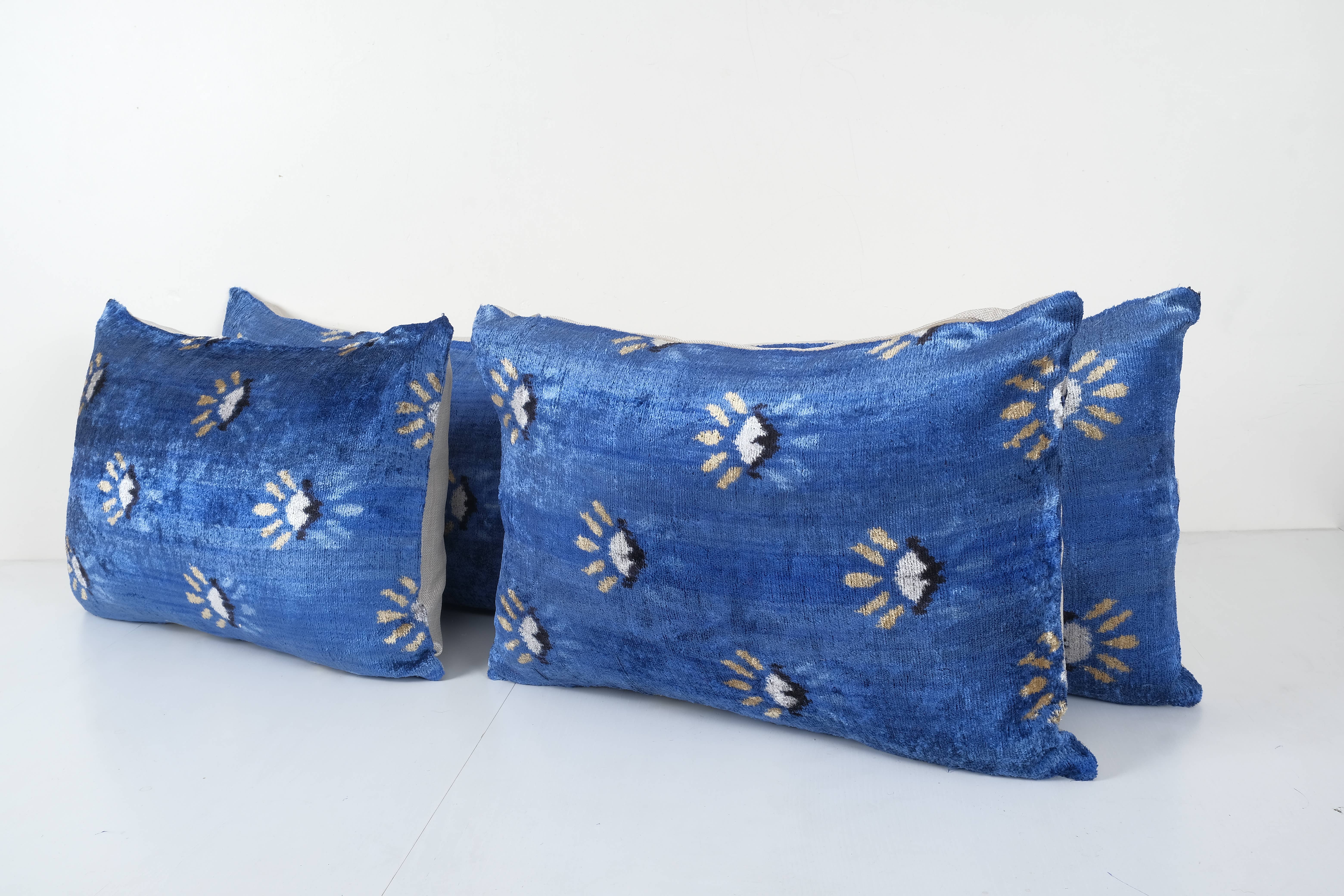 Vintage Pillows Store - Vente Housse de coussin - Housse de coussin lombaire bleue pour cadeau de Noël, lot de trois3
