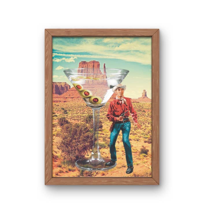 Impression de collage Cowboy Martini, art vintage de cowgirl occidentale pour la vente par Lady Kady Art