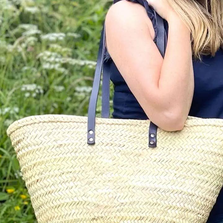 NomadWeave Ltd – wholesale Beach bag –  French Basket Straw Bag with Leather Handles -Market Basket5