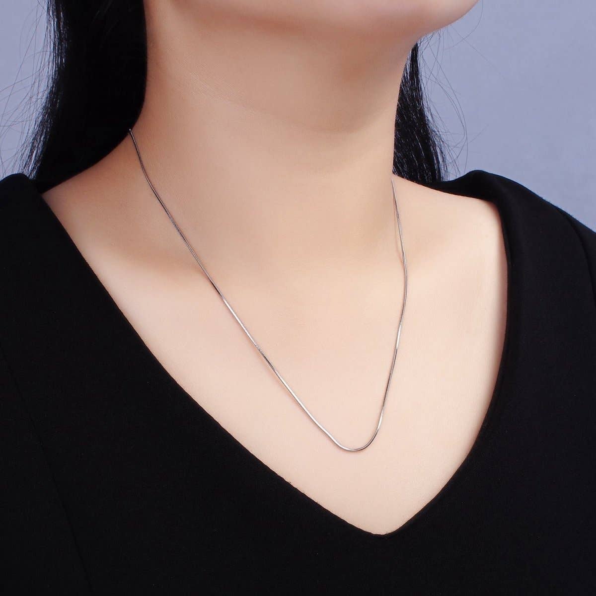 Aim Eternal - Wholesale Link & Chain Necklace - Stainless Steel 1mm Dainty Snake 20 Inch Layering Silver Chain Necklace | WA-2266 Clearance Pricing2