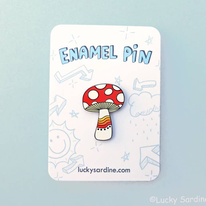 Lucky Sardine - Wholesale Lapel Pin/Button - Mushroom Rainbow, Magic Shroom, Retro Vintage 70s Enamel Pin