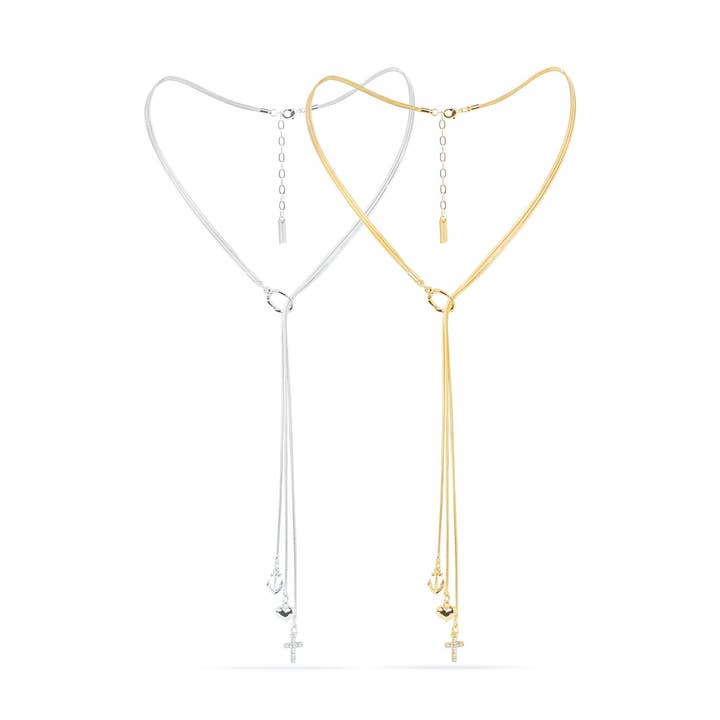 Trinity Necklace -Three Chains with Cross, Heart, and Anchor Charms for wholesale by Anet’s Collection