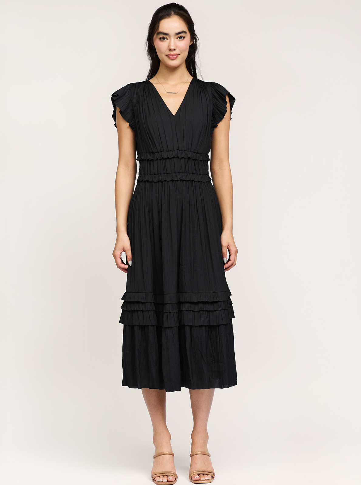 Current Air – wholesale Dress – Women's – Pleated Sleeve Ruffle Long Dress8