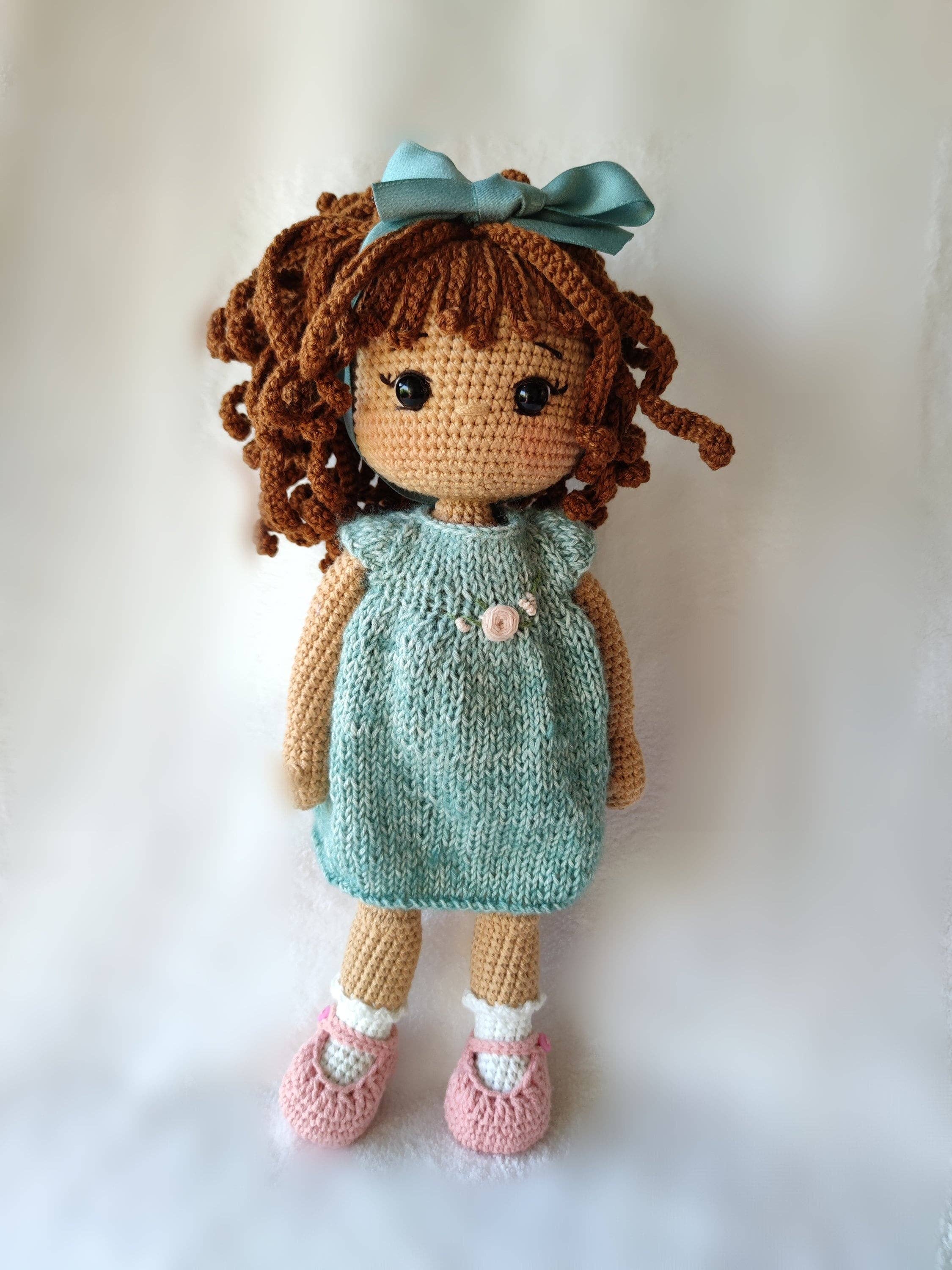 Anh2 LTD – wholesale Doll – Kids – Crochet Brown Haired Doll Girl, Amigurumi Black Doll Girl0