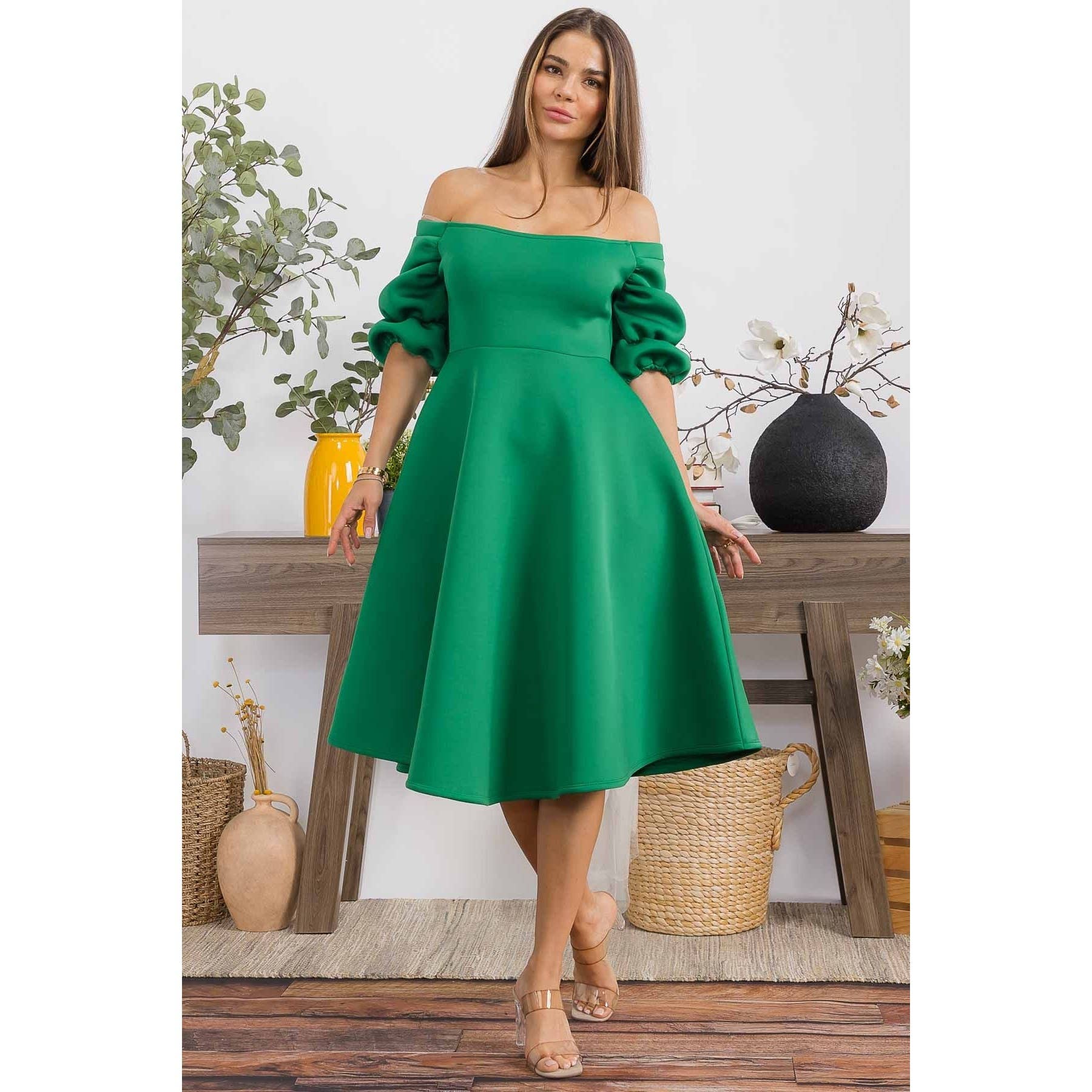 DORCAS - Vendita all'ingrosso Vestito - Donna - ABITO MIDI FLUIDO SUPER TECNOLOGICO BELLISSIMO A SPALLE SCOPERTE7