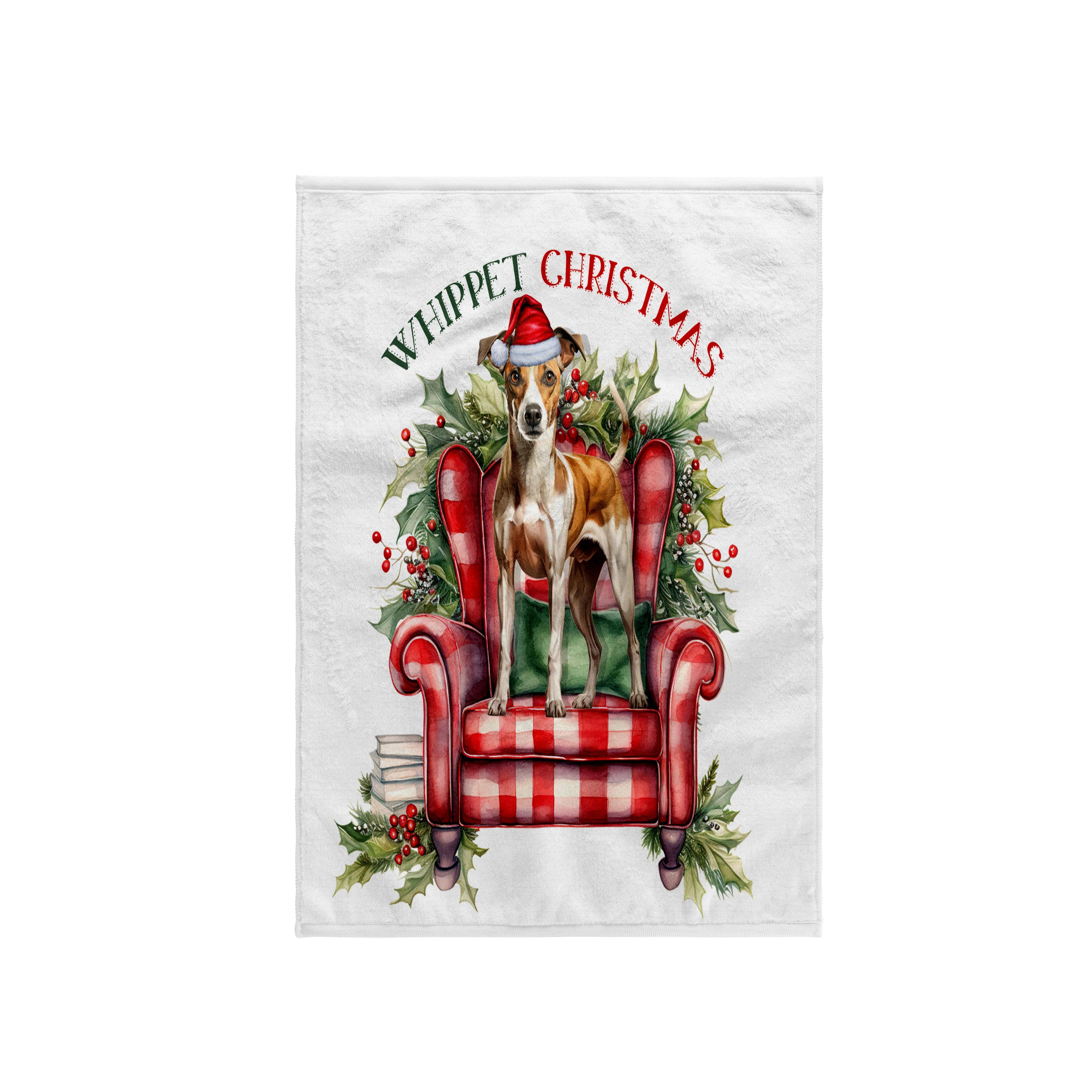 3dRose - Wholesale Bath Towel - 3dRose, Sweet Whippet Dog is Ready for the Holiday Season in a Santa Hat, Towel