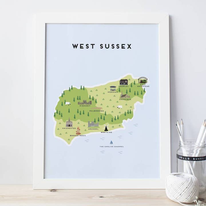 Carte - West Sussex pour la vente par Pepper Pot Studios