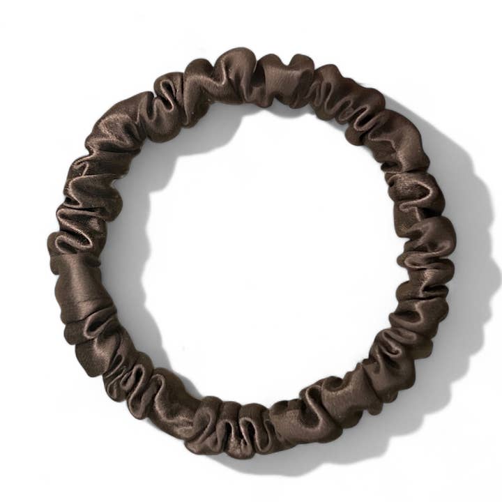 Skinny Silk Scrunchies - Chocolate for wholesale by HoneyLux