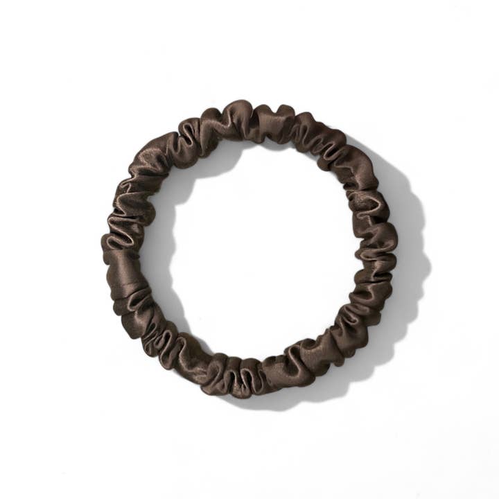 Skinny Silk Scrunchies - Chocolate for wholesale by HoneyLux