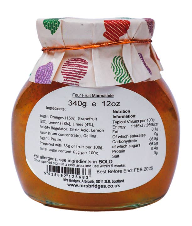 Mrs Bridges - Wholesale Jam/Jelly - Mrs Bridges Four Fruit Marmalade Gift Jar1