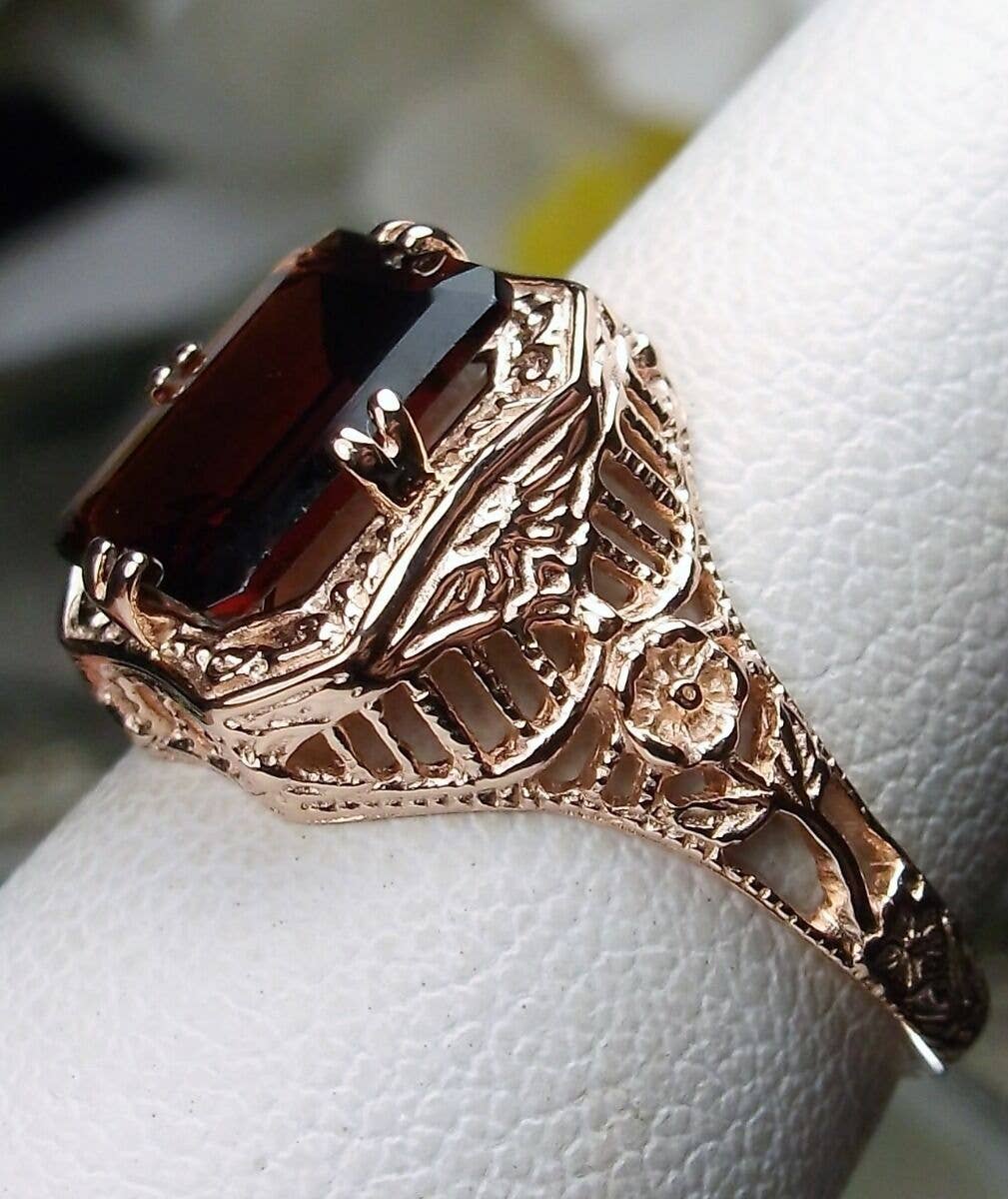 Silver Embrace Jewelry - Wholesale Cocktail/gelegenheidsring - Natuurlijke granaat roségouden edwardiaanse bloemen filigraan ring #1489