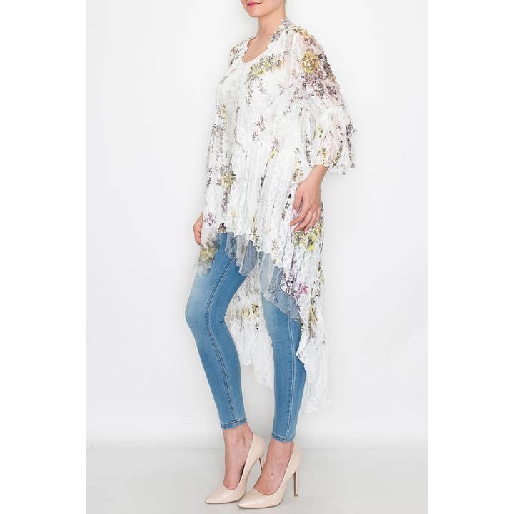 BOHEMISK HELSPETS HI LOW KOFTA-4508 IVORY/YR FL för wholesale av Origami Apparel ~ Lace and Crochet inspired