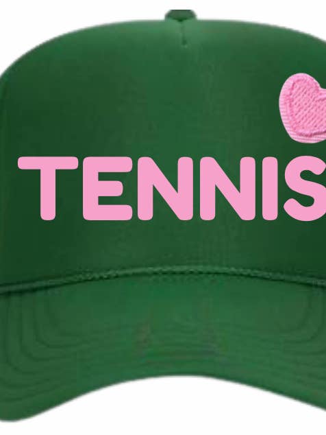 TENNIS Trucker Hat Green/Pink (Pink Embroidered Heart) for wholesale by Runway Athletics