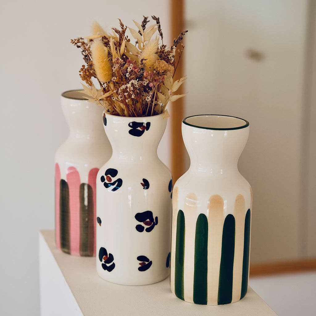 Oustao - Vente Vases - Totem en céramique Mediterranea - Rayures rose/vert1