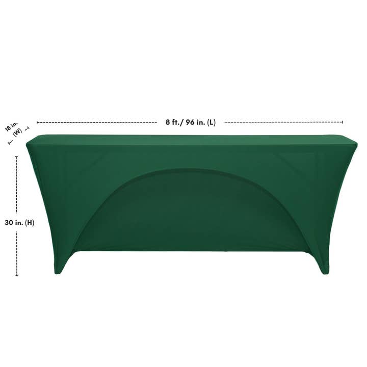 YOUR CHAIR COVERS - Wholesale Tablecloth - Stretch Spandex 8 ft x 18 Inches Open Back Rectangular Classroom Table Cover Hunter Green4