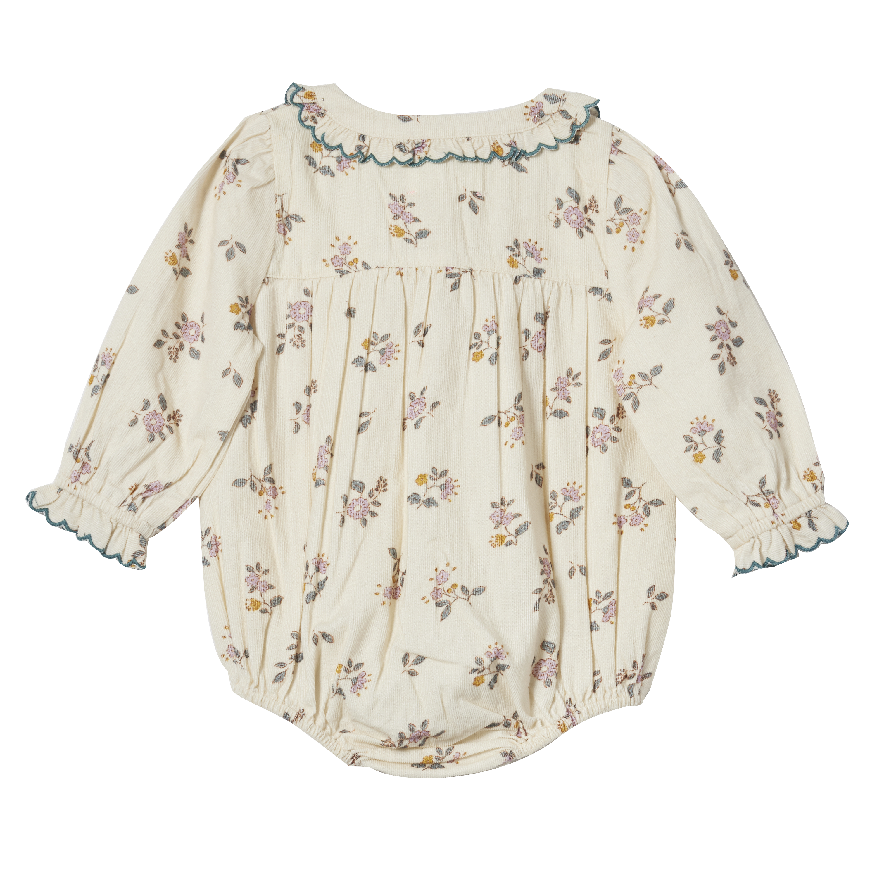 Bonheur du Jour - Wholesale Bodysuit (Non-Footed) - Baby - Floral Velvet Romper - Irina Ecru/Sage1