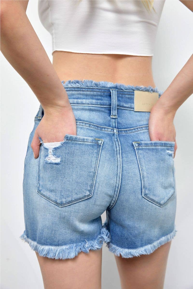 ARTEMIS VINTAGE - Vendita all'ingrosso Pantaloncini - Donna - SHORTS IN DENIM INCROCIATO A VITA ALTA4