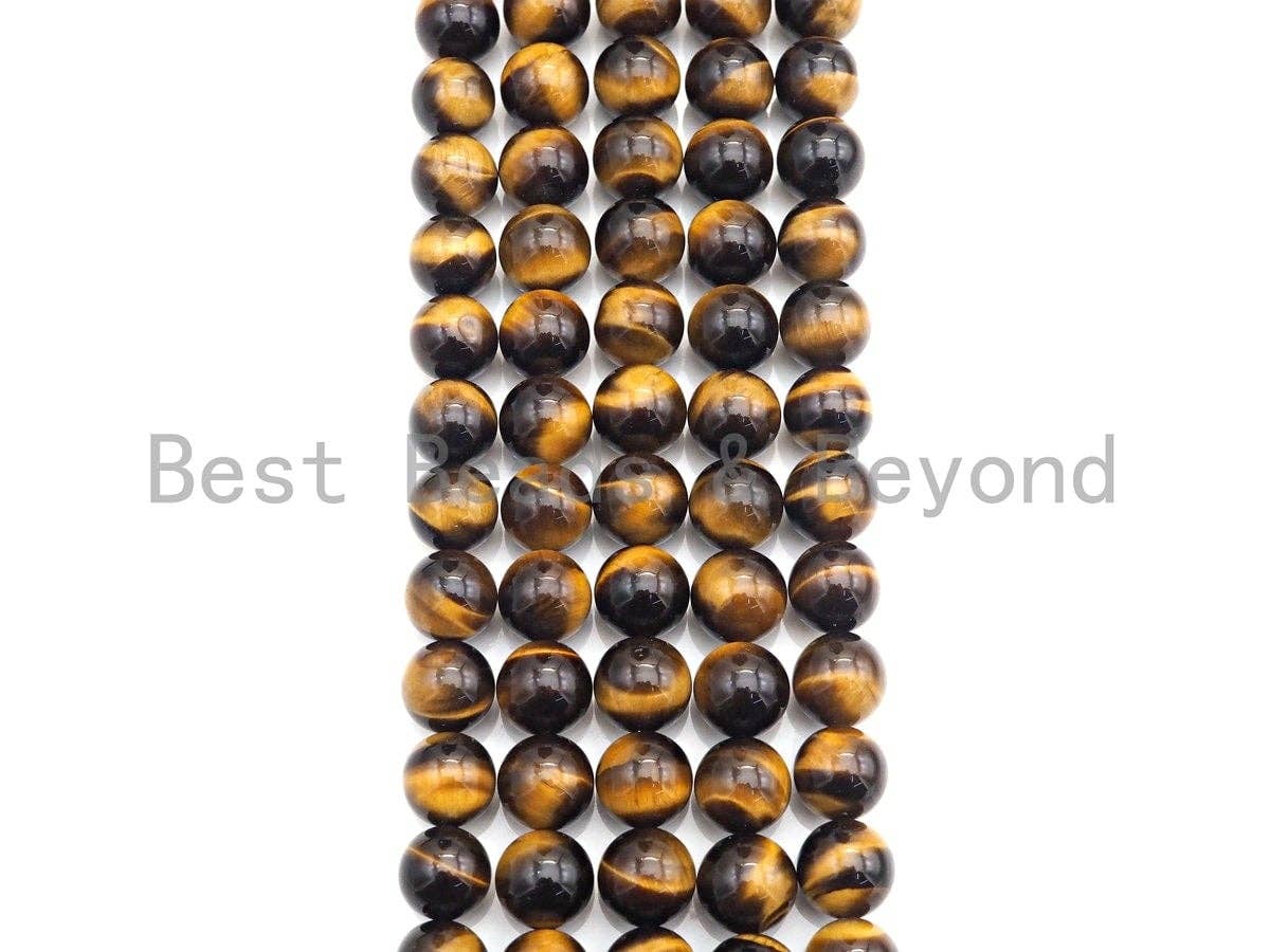 BestBeads&Beyond – Großhandel Perlen – AAA Top Qualität natürliches gelbes Tigerauge, 6 mm/8 mm/10 mm/12 mm/14 mm rundes glattes gelbes Tigerauge, 15,5 „voller Strang, SKU #UA892