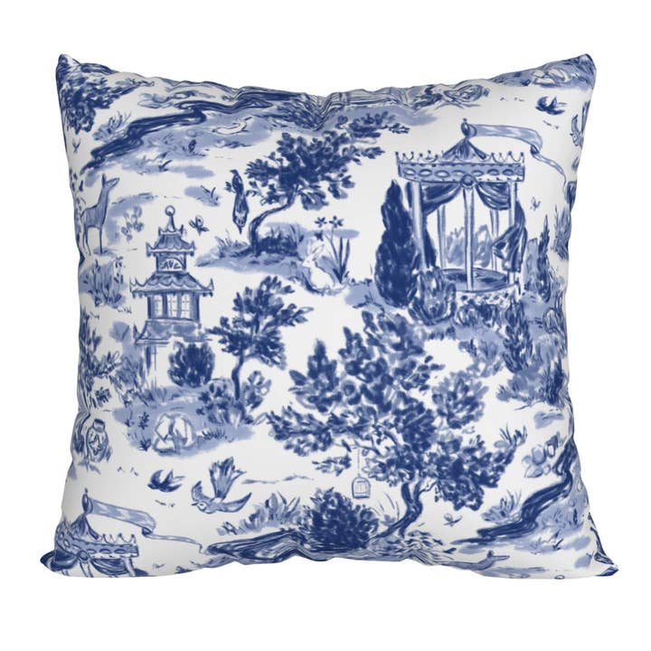 Luxury Toile Cotton Pillow - Summer House Navy for wholesale by SmithHönig