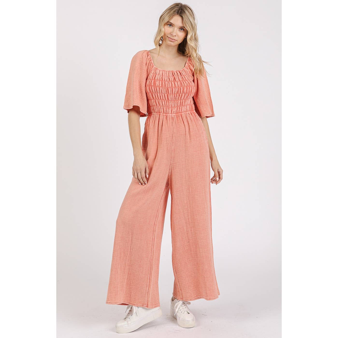 mittoshop - Wholesale Jumpsuit - Women's - MINERAL WASH GAUZE RUCHED WIDE LEG JUMPSUIT4