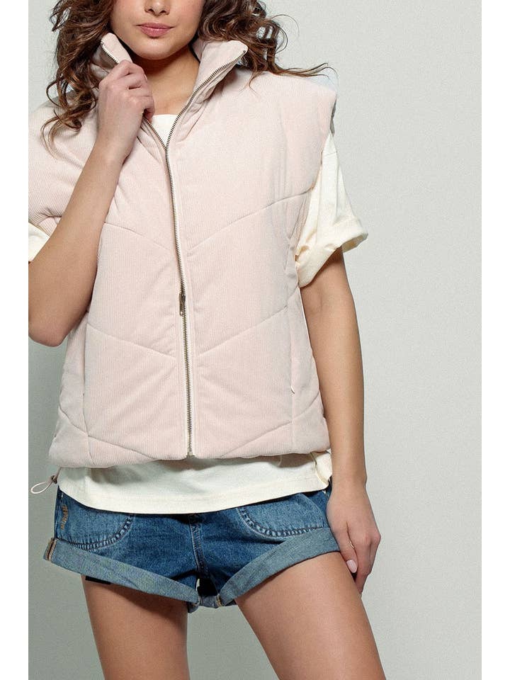 Urban Daizy - Wholesale Outerwear Vest - Women's - Sleeveless Corduroy Toggle Hem Puff Vest