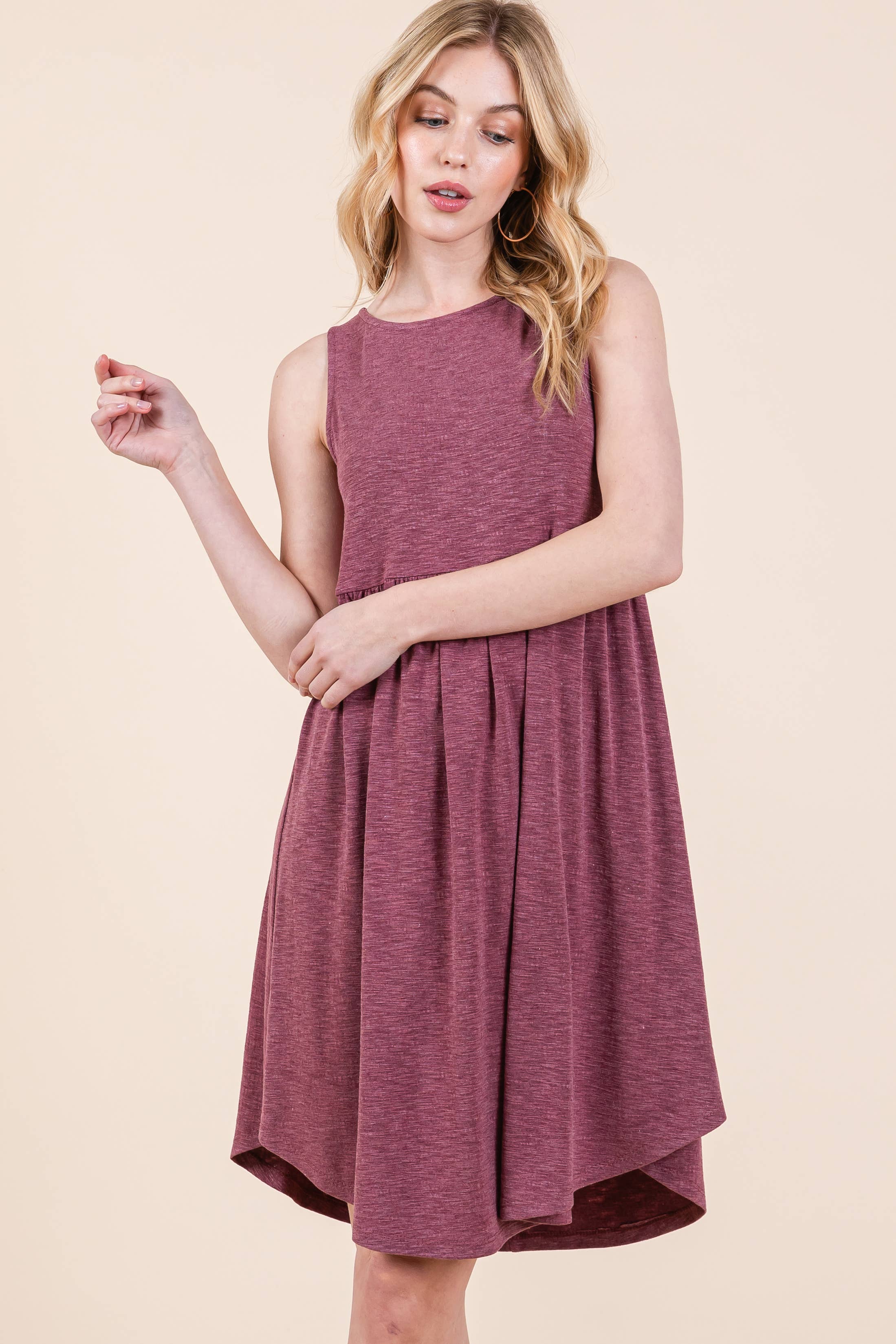 Emerald Collection - Wholesale Dress - Women's - ETK-9342-PL Plus Size Solid Babydoll Sleeveless Knee Dress2