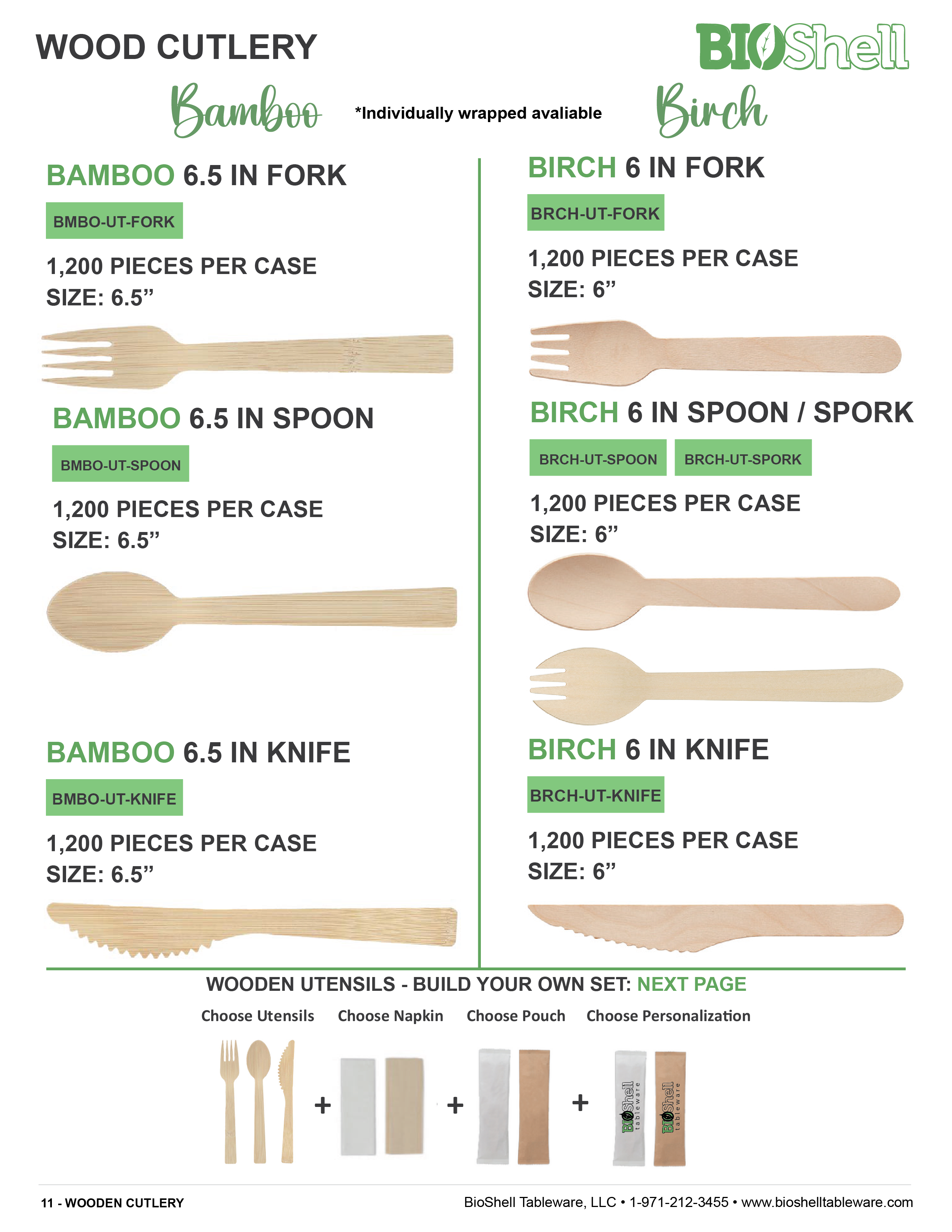 BioShell Tableware - Wholesale Assorted Cutlery Set - Eco-Friendly Birch Wooden Cutlery - Compostable Utensils2