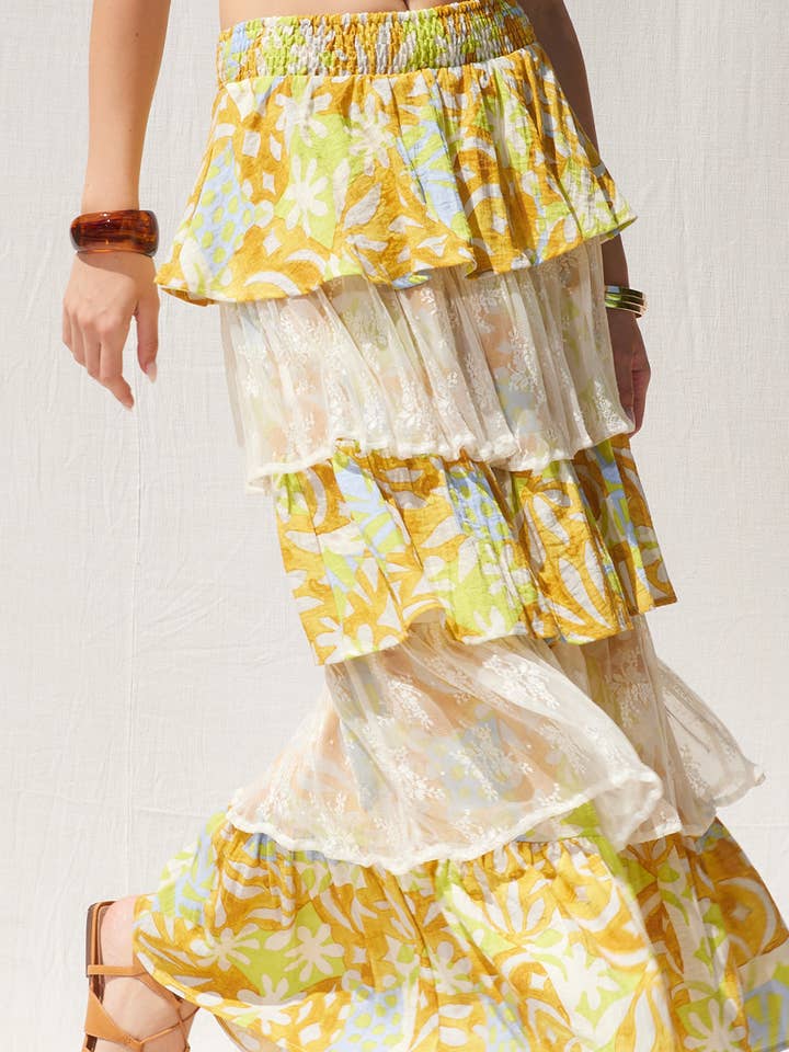 Lace Tiered Ruffle Maxi Skirt for wholesale by ILLA ILLA