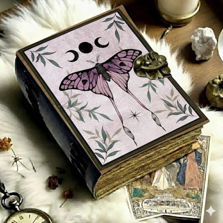 Luna Moth Leather Grimoire Journal – Moon Phase Witchcraft and other Purchase Wholesale cosmic moth. Free Returns & Net 60 Terms on Faire trending on Faire.