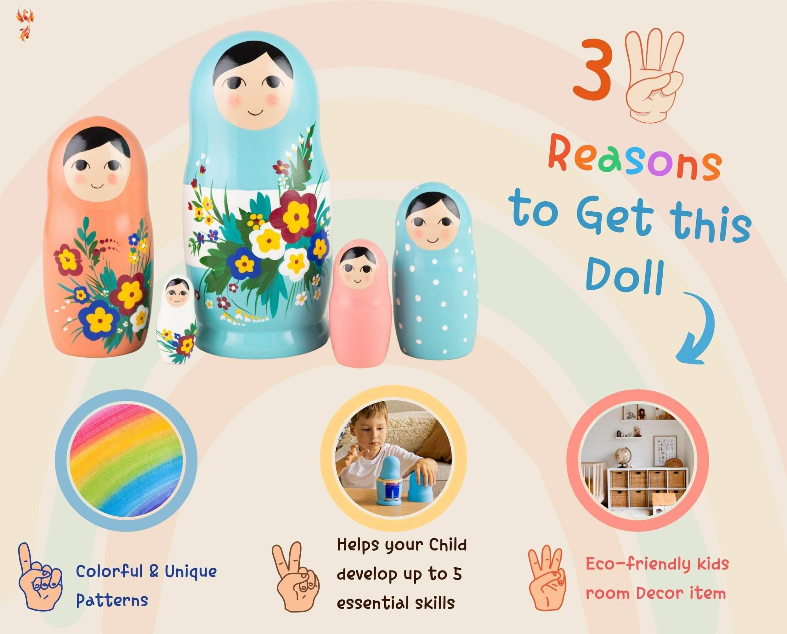 Firebird - Wholesale Pop - Kinderen - Wild Flowers Matroesjka poppen set van 3 of 5 stuks2