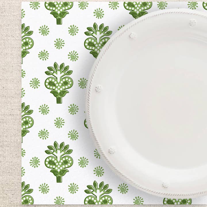 Ellen Davis Creative - Wholesale Wegwerpplacemat - Papieren placemats met groene blokprint | Set van 243