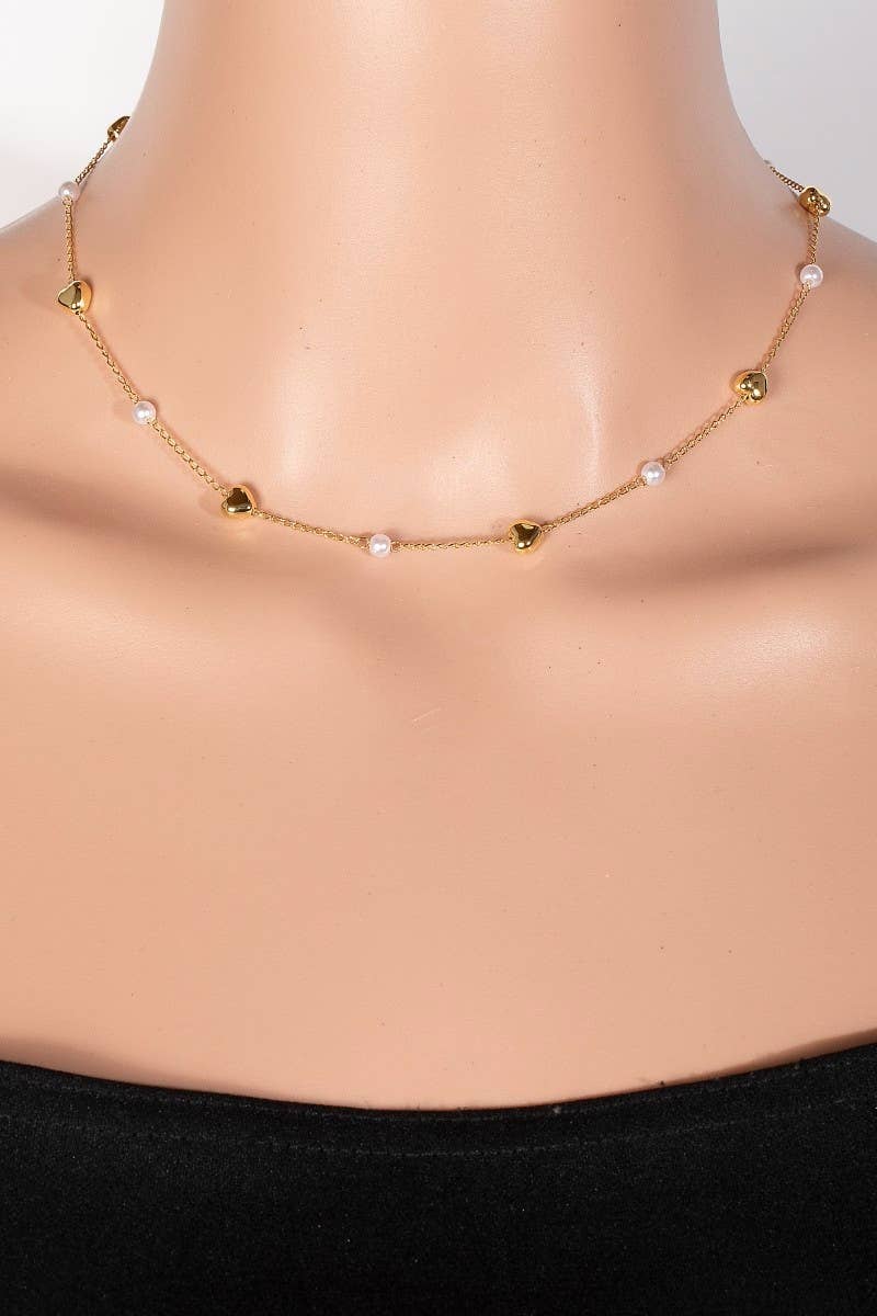 G Pearl And Heart Station Charms Chain Necklace for wholesale on Faire2