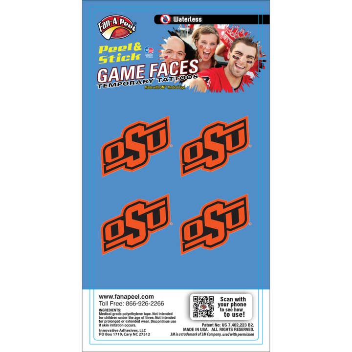 Tijdelijke tatoeages van Oklahoma State Game Faces® voor wholesale door Fanapeel / Gamefaces