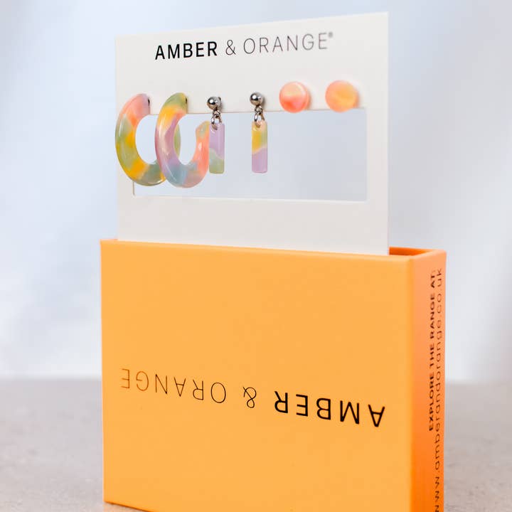 Dark Pastel Chunky Hoop, Strip Dangle & Small Stud Multipack for wholesale by Amber & Orange