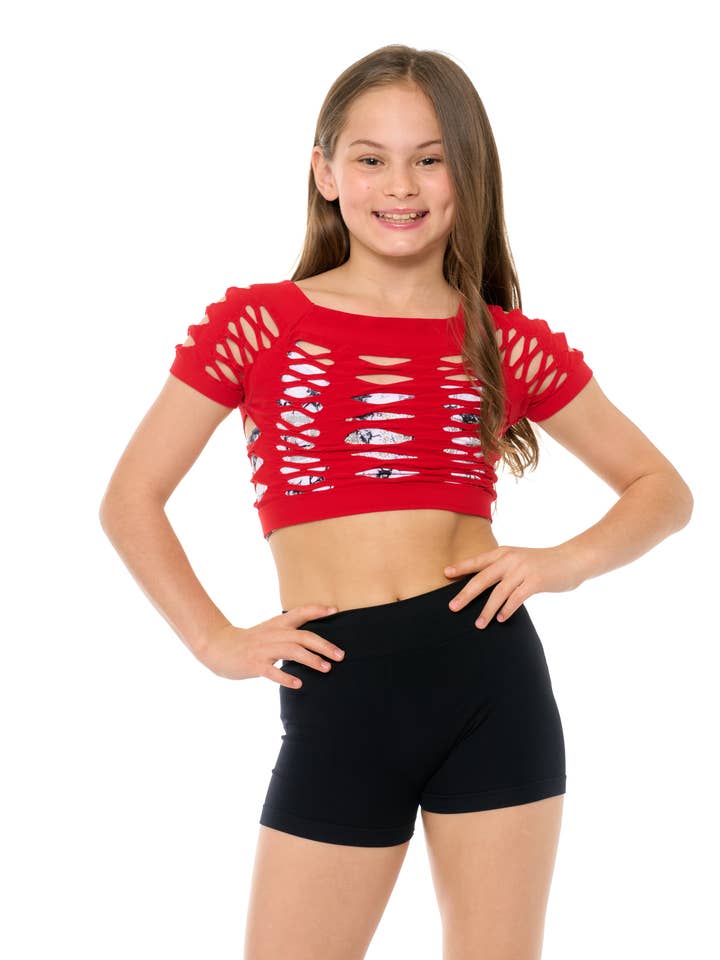 Malibu Sugar - Vendita all'ingrosso Canotta - Bambini - Top corto a rete Malibu per ragazze danza (8-14) Taglia unica11