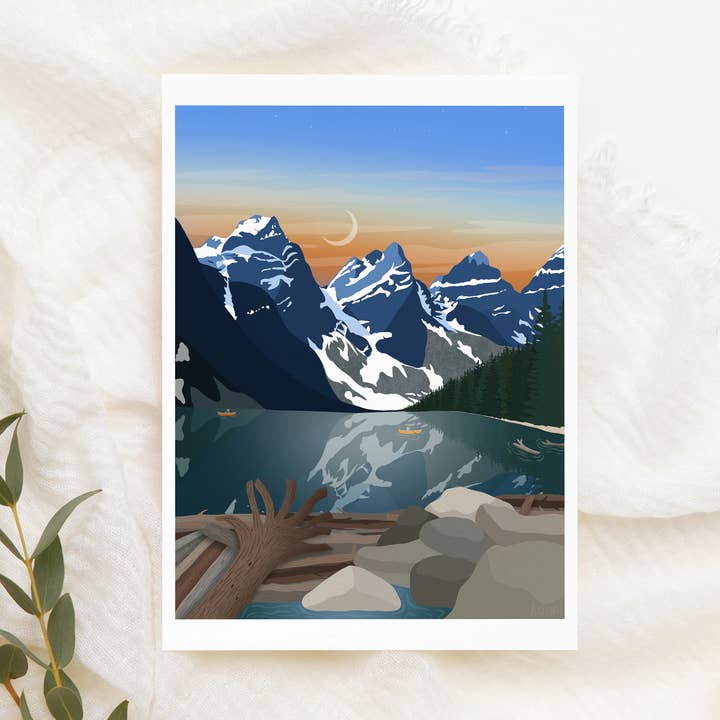 Tarjeta de felicitación del Lago Moraine | Tarjeta de las Montañas Rocosas | Banff para venta al por mayor de Kourtni Gunn Art