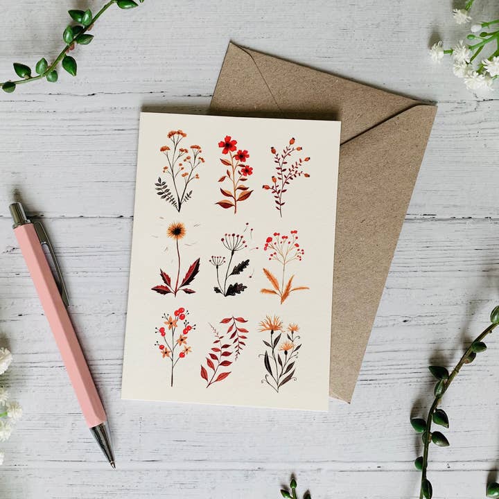 Tiny Autumn Flowers Greeting Card for wholesale by By Becky Amelia