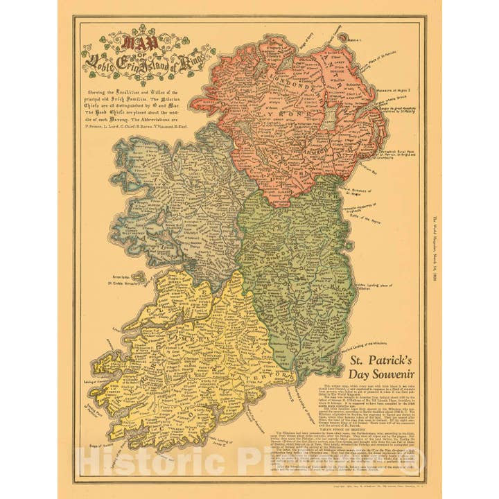 Carte : Irlande 1926, Carte de la Noble Erin Île des Rois pour la vente par Historic Pictoric