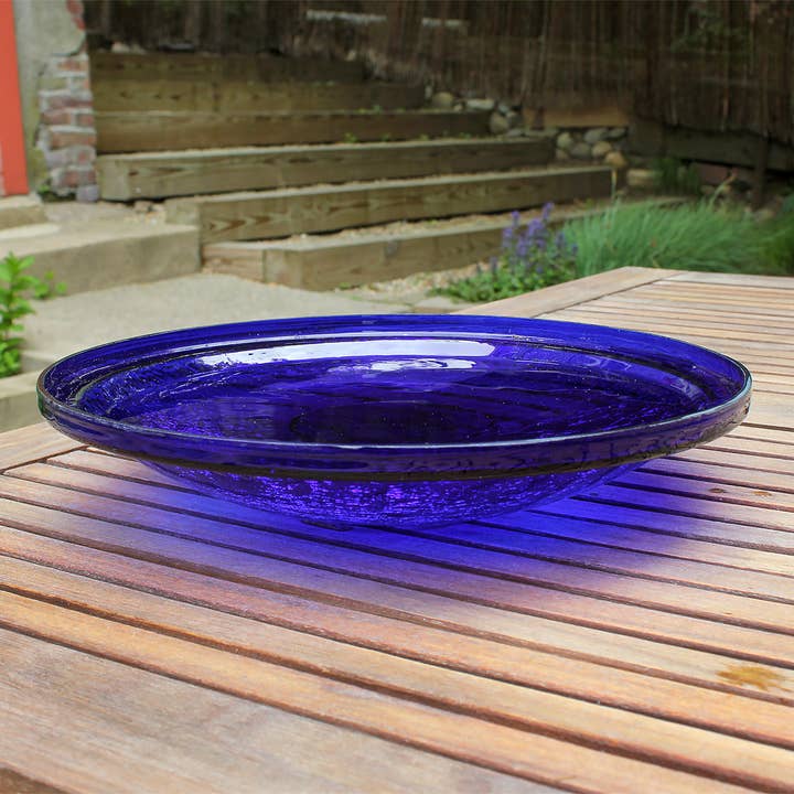 ACHLA Designs - Wholesale Bird Bath - 14" Crackle Glass Bowl - Cobalt Blue