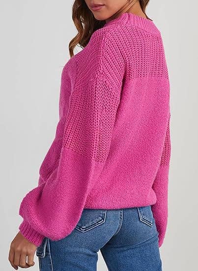 Lily Clothing - Wholesale Knit Sweater - Women's - Loose solid color flat-neck knitted sweater9